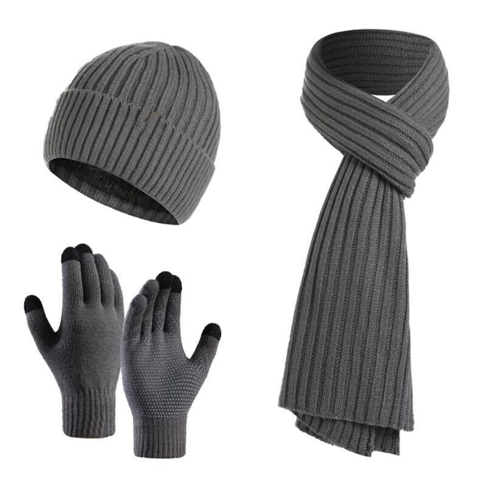 9963 Winter Knit Beanie Hat Long Scarf and Touchscreen Gloves Set and 3 in